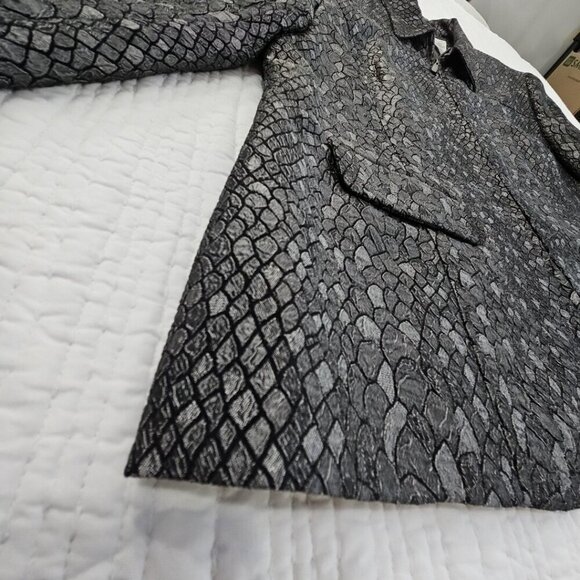 Alfred Dunner Full Zip Blazer Jacket Sz 14 Gunmetal Gray Metallic Lizard Print - Picture 2 of 12
